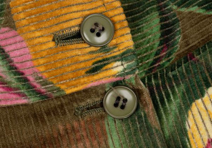 KENZO Floral Corduroy Front Button Wrap Green Multi Skirt Size S