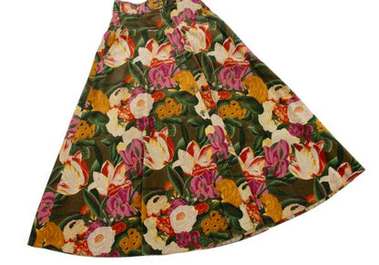 KENZO Floral Corduroy Front Button Wrap Green Multi Skirt Size S