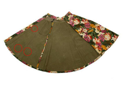 KENZO Floral Corduroy Front Button Wrap Green Multi Skirt Size S