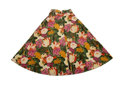 KENZO Floral Corduroy Front Button Wrap Green Multi Skirt Size S