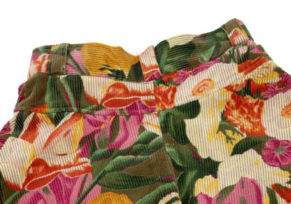 KENZO Floral Corduroy Front Button Wrap Green Multi Skirt Size S