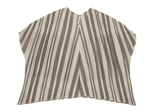 PLEATS PLEASE Crinkle Pleat Striped Blouse Beige Size 3
