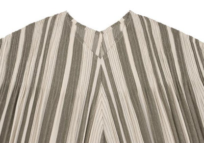 PLEATS PLEASE Crinkle Pleat Striped Blouse Beige Size 3