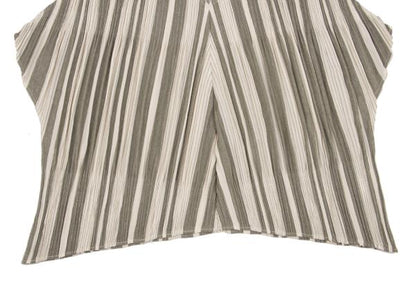 PLEATS PLEASE Crinkle Pleat Striped Blouse Beige Size 3