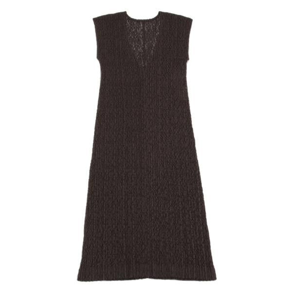 PLEATS PLEASE Lace Pleated V-Neck Dress Brown Size 5