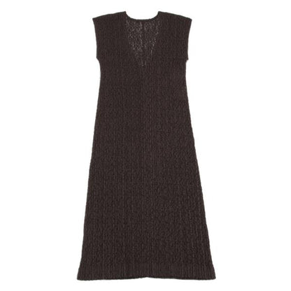 PLEATS PLEASE Lace Pleated V-Neck Dress Brown Size 5