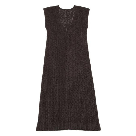 PLEATS PLEASE Lace Pleated V-Neck Dress Brown Size 5
