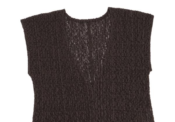 PLEATS PLEASE Lace Pleated V-Neck Dress Brown Size 5