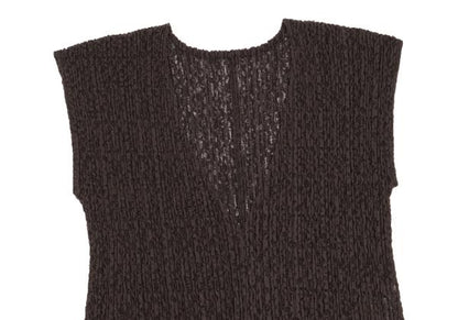 PLEATS PLEASE Lace Pleated V-Neck Dress Brown Size 5