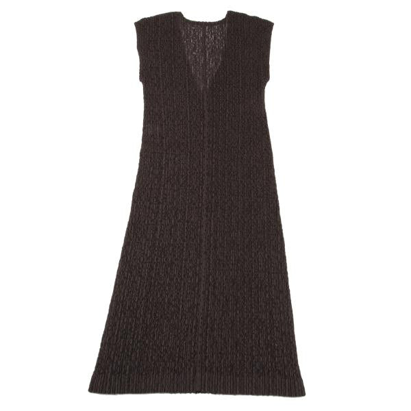 PLEATS PLEASE Lace Pleated V-Neck Dress Brown Size 5