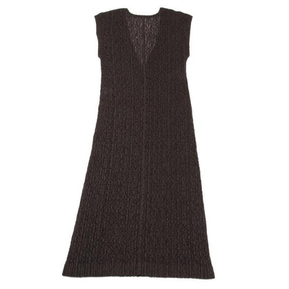 PLEATS PLEASE Lace Pleated V-Neck Dress Brown Size 5