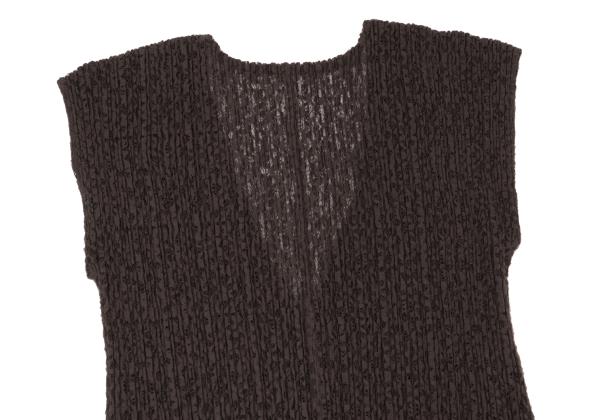 PLEATS PLEASE Lace Pleated V-Neck Dress Brown Size 5