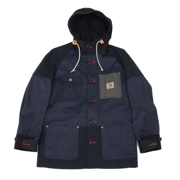 eYe Junya W x Carhartt Mixed Material Hoodie Blue Size XS