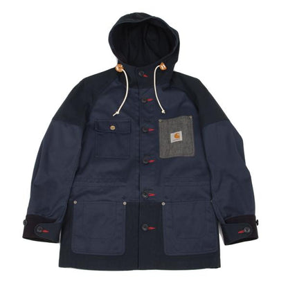 eYe Junya W x Carhartt Mixed Material Hoodie Blue Size XS