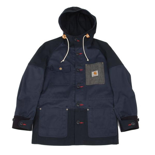 eYe Junya W x Carhartt Mixed Material Hoodie Blue Size XS