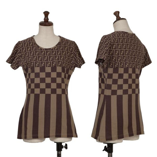 FENDI Zucca Print Pique T-Shirt Beige Size 44