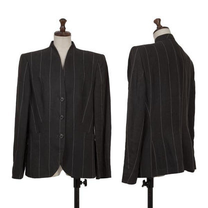 GIORGIO ARMANI Linen Stripe Collarless Jacket Gray Size 44