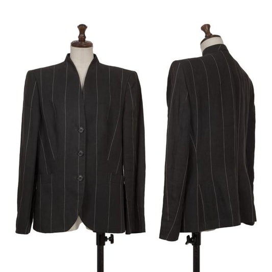 GIORGIO ARMANI Linen Stripe Collarless Jacket Gray Size 44