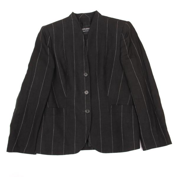 GIORGIO ARMANI Linen Stripe Collarless Jacket Gray Size 44