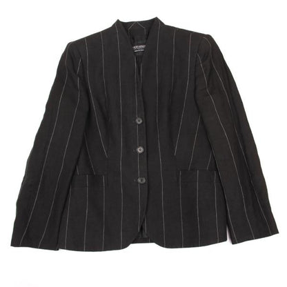 GIORGIO ARMANI Linen Stripe Collarless Jacket Gray Size 44