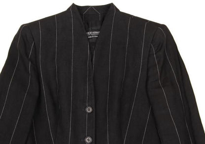 GIORGIO ARMANI Linen Stripe Collarless Jacket Gray Size 44