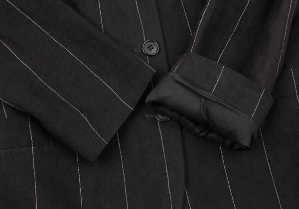 GIORGIO ARMANI Linen Stripe Collarless Jacket Gray Size 44