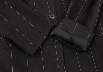 GIORGIO ARMANI Linen Stripe Collarless Jacket Gray Size 44