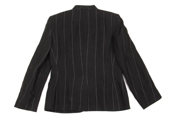 GIORGIO ARMANI Linen Stripe Collarless Jacket Gray Size 44