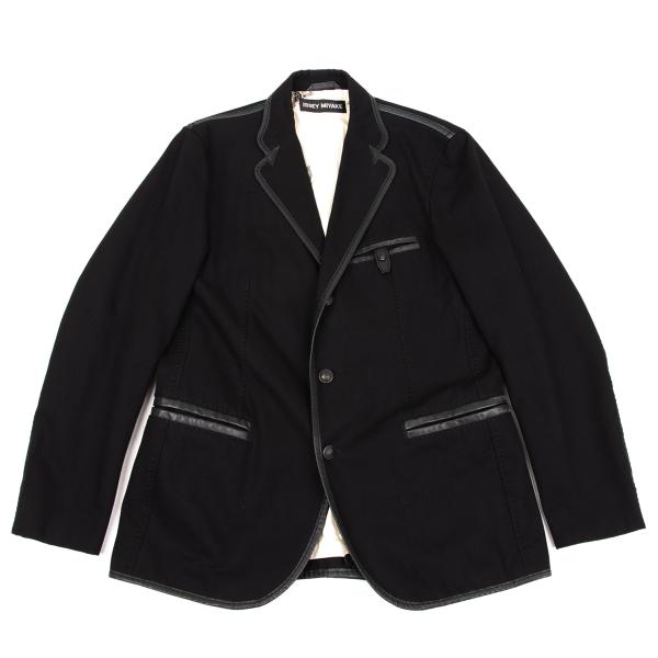 ISSEY MIYAKE MEN Leather Piping Canvas Jacket Black Size 2