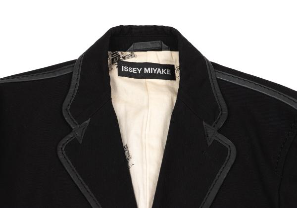 ISSEY MIYAKE MEN Leather Piping Canvas Jacket Black Size 2