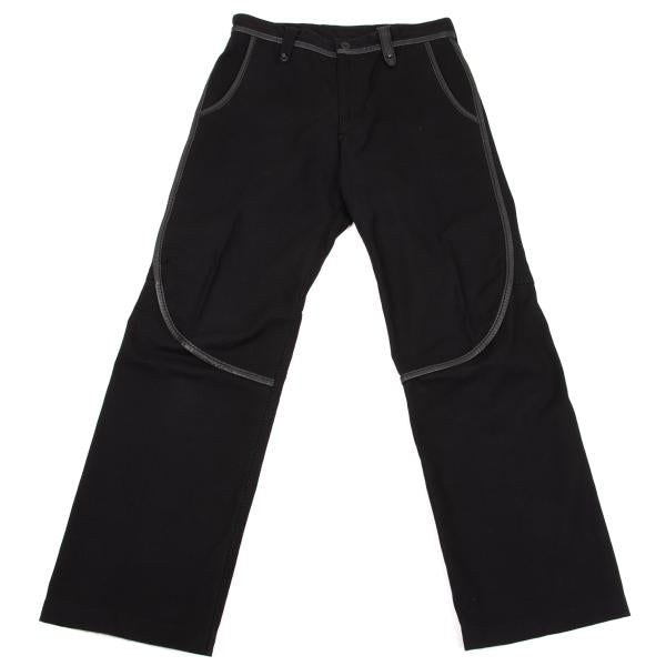 ISSEY MIYAKE MEN Black Leather Piping Canvas Pants Size 2