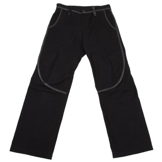 ISSEY MIYAKE MEN Black Leather Piping Canvas Pants Size 2
