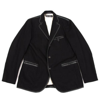 ISSEY MIYAKE MEN Leather Piping Canvas Jacket Black Size 2