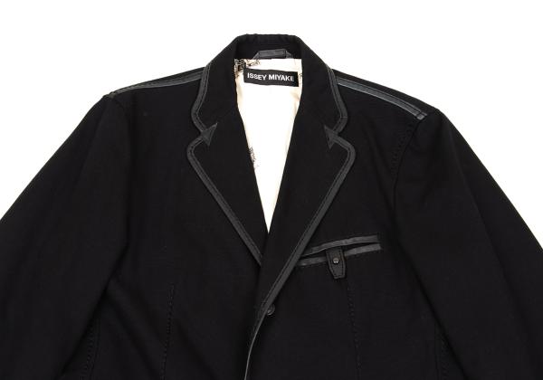 ISSEY MIYAKE MEN Leather Piping Canvas Jacket Black Size 2