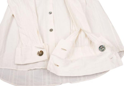ROMEO GIGLI Cotton Striped Mao Collar Blouse White Shirt Size 9T