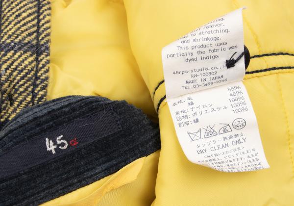 45rpm Quilted Padded Check CPO Jacket Yellow/Navy Size 5