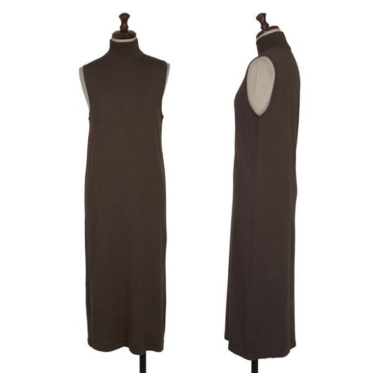 KENZO Wool Silk High Neck Sleeveless Knit Dress Brown Size M