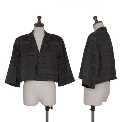 Y's Cotton Blend Border Weave Short Jacket Black Size M