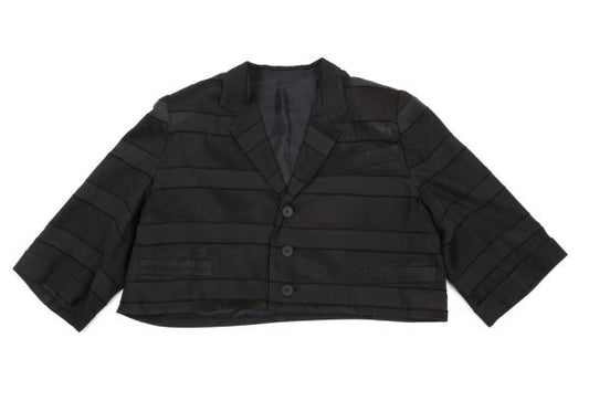 Y's Cotton Blend Border Weave Short Jacket Black Size M