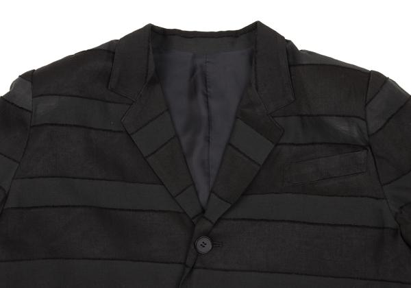 Y's Cotton Blend Border Weave Short Jacket Black Size M