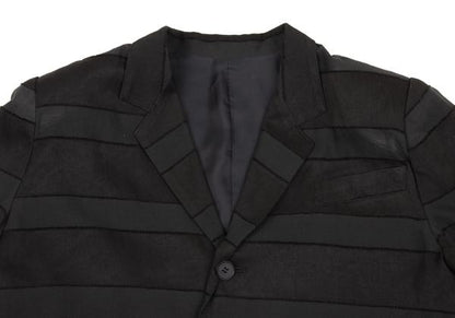 Y's Cotton Blend Border Weave Short Jacket Black Size M