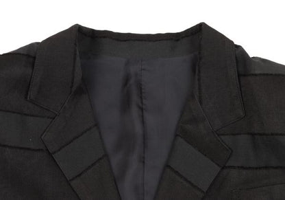 Y's Cotton Blend Border Weave Short Jacket Black Size M