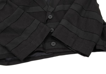 Y's Cotton Blend Border Weave Short Jacket Black Size M
