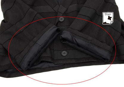 Y's Cotton Blend Border Weave Short Jacket Black Size M