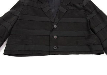 Y's Cotton Blend Border Weave Short Jacket Black Size M