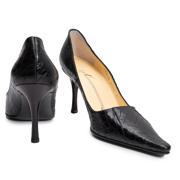 GIUSEPPE ZANOTTI Croco Embossed Heels Black Size 36 (23cm)