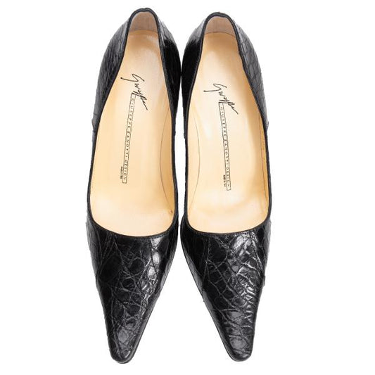 GIUSEPPE ZANOTTI Croco Embossed Heels Black Size 36 (23cm)