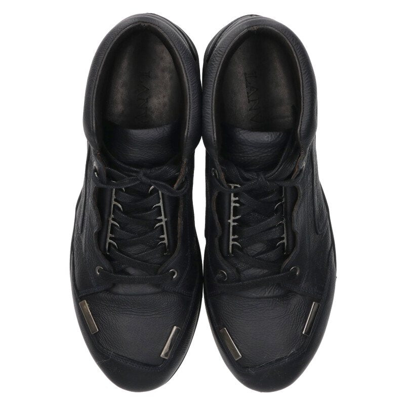 LANVIN Paper Effect Leather Running Sneakers Black Size 9