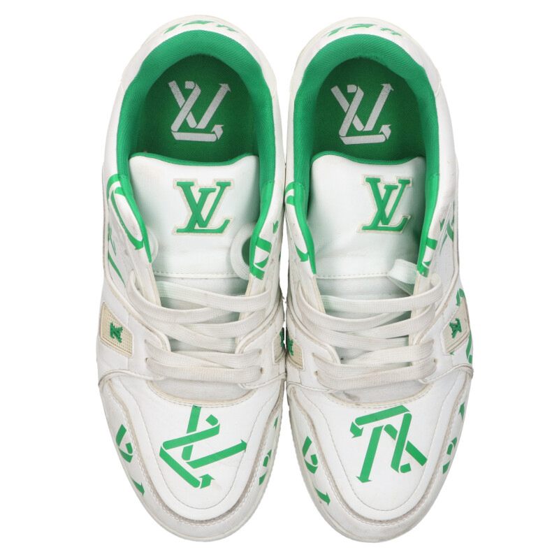 Louis Vuitton LV Leather Sneakers White x Green Size 8