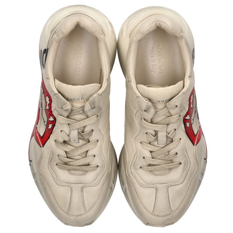 GUCCI Rhyton Lip Print Sneakers Beige Size 8